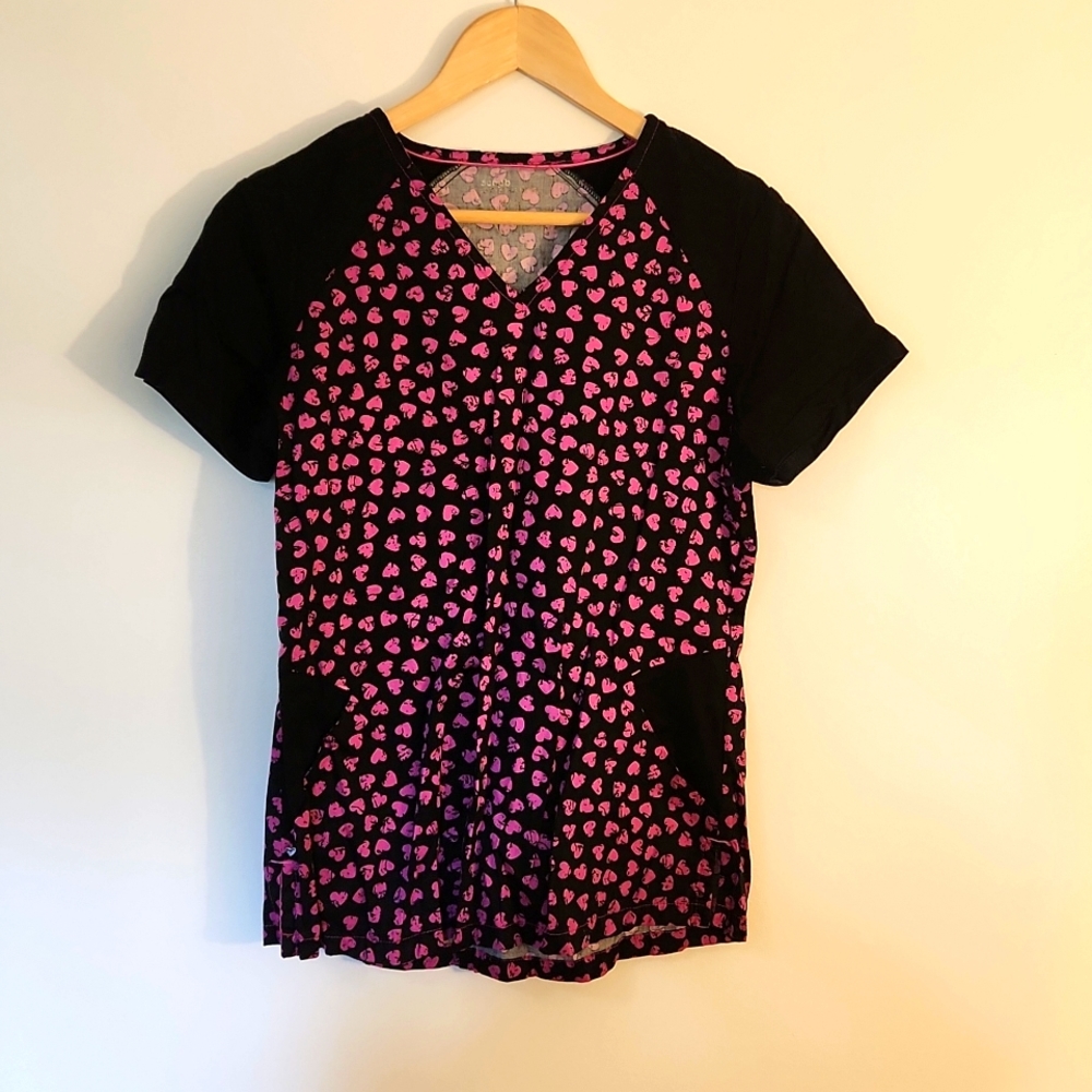 Black and Pink Hearts Scrub Top
